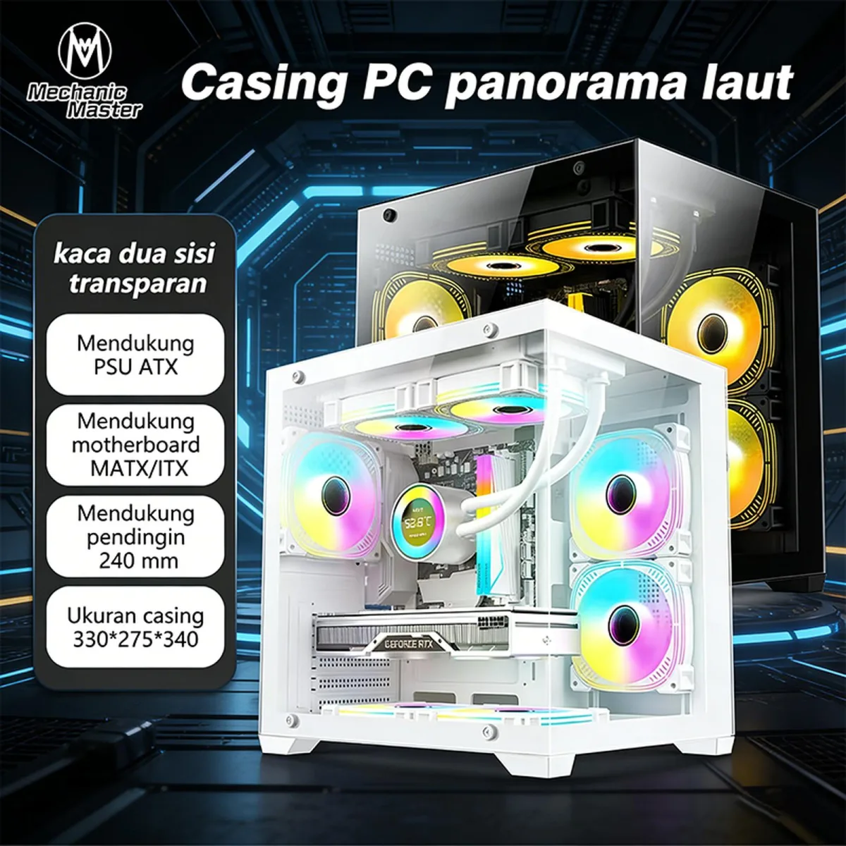 Casing PC Gaming Clear Tempered Glass M-ATX ITX